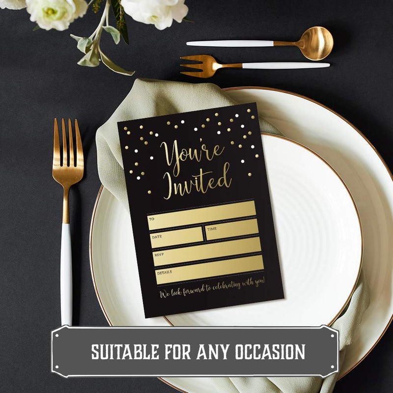 Hat Acrobat Black and Gold Party Invitations with Envelopes Perfect for Anniversary, Birthday, Rehearsal Dinner, Bachelorette Party, Graduation, 25 Pack - Image 4